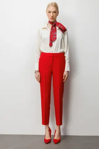 Ekol Dar Paça Dikiş Detaylı Pantolon Kırmızı