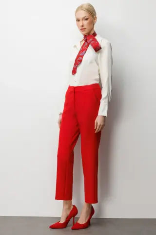Ekol Dar Paça Dikiş Detaylı Pantolon Kırmızı