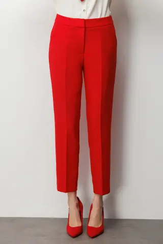 Ekol Dar Paça Dikiş Detaylı Pantolon Kırmızı