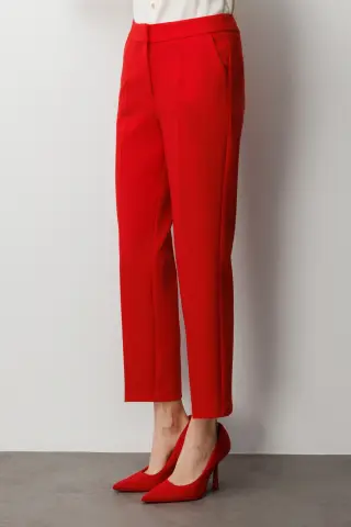 Ekol Dar Paça Dikiş Detaylı Pantolon Kırmızı