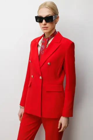 Ekol Kruvaze Yaka Kapak Cepli Ceket Kırmızı