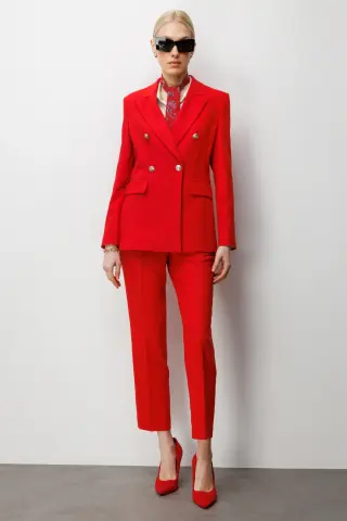 Ekol Kruvaze Yaka Kapak Cepli Ceket Kırmızı