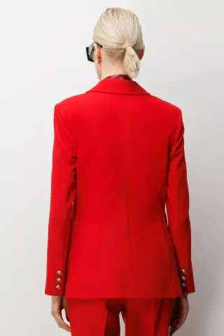 Ekol Kruvaze Yaka Kapak Cepli Ceket Kırmızı