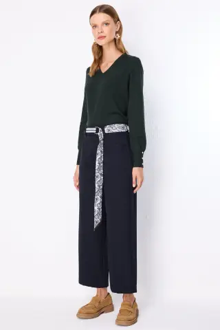 Ekol Kemerli Spor Dikişli Bol Paça Pantolon LACİVERT - 40