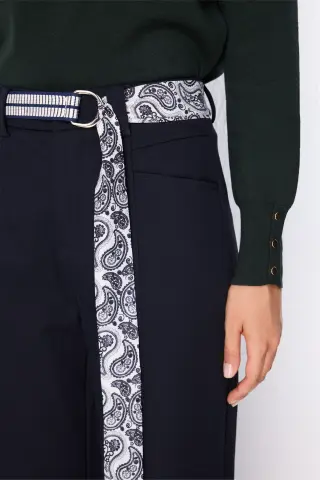 Ekol Kemerli Spor Dikişli Bol Paça Pantolon LACİVERT - 40