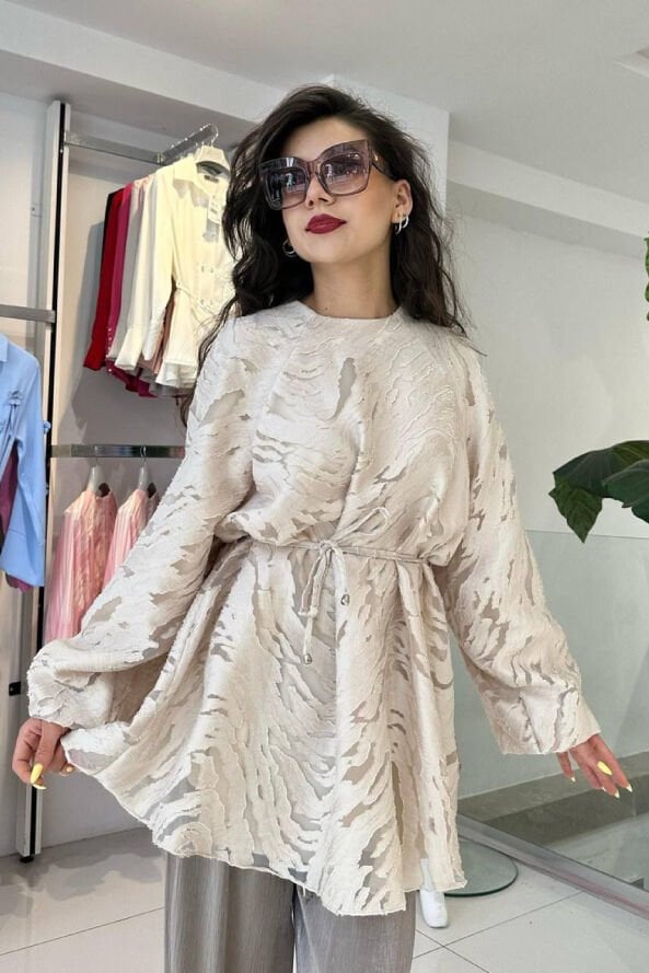 Balon Kol Detay Tunik Taş