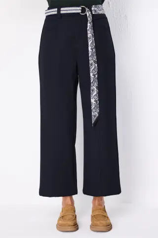 Ekol Kemerli Spor Dikişli Bol Paça Pantolon LACİVERT - 42