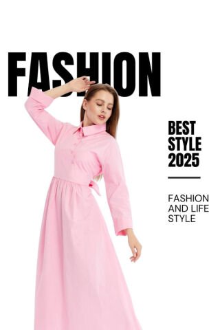 Kuşak ve Düğme Detaylı Uzun Elbise Pembe