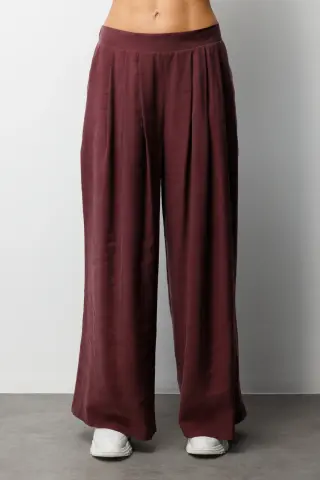 On Pileli Bol Paça Pantolon Vişne