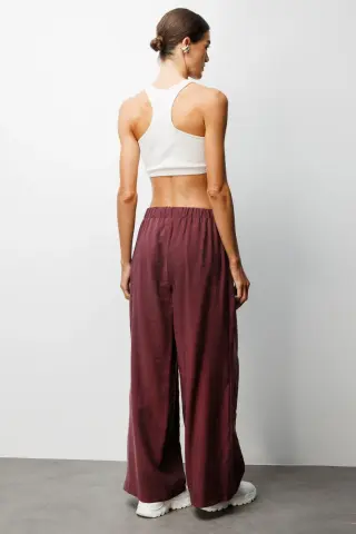 On Pileli Bol Paça Pantolon Vişne