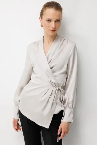 Ekol Drapeli Bağcıklı Bluz İNCİ - 40