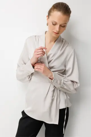 Ekol Drapeli Bağcıklı Bluz İNCİ - 42
