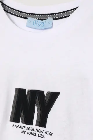 QUZU Yazı Baskılı Crop Kısa Kol Tişört Beyaz