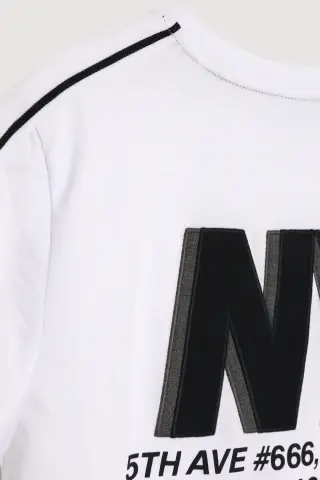 QUZU Yazı Baskılı Crop Kısa Kol Tişört Beyaz