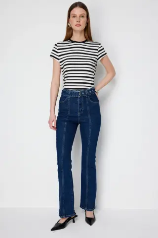 Ekol Kemerli İspanyol Paça Kot Pantolon Indıgo