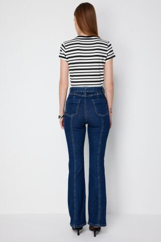 Ekol Kemerli İspanyol Paça Kot Pantolon Indıgo