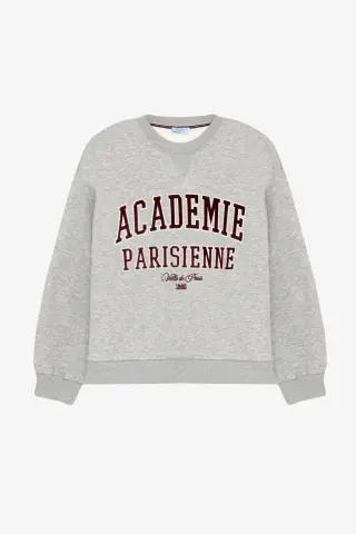 QUZU Yazı Baskılı Nakış İşlemeli Oversize Sweatshirt Grimelanj