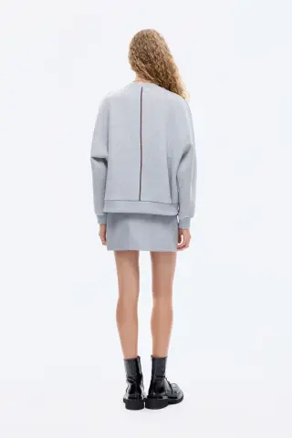 QUZU Yazı Baskılı Nakış İşlemeli Oversize Sweatshirt Grimelanj