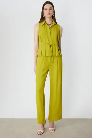 On Pileli Bol Paça Pantolon Olive