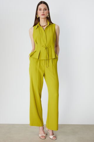 On Pileli Bol Paça Pantolon Olive