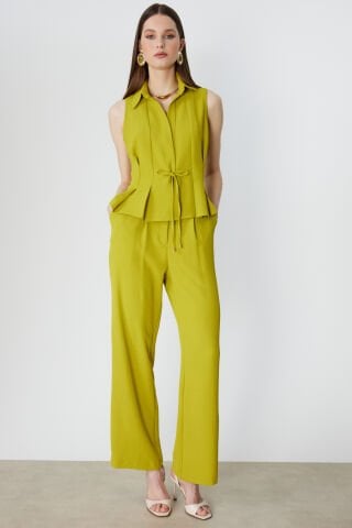 On Pileli Bol Paça Pantolon Olive