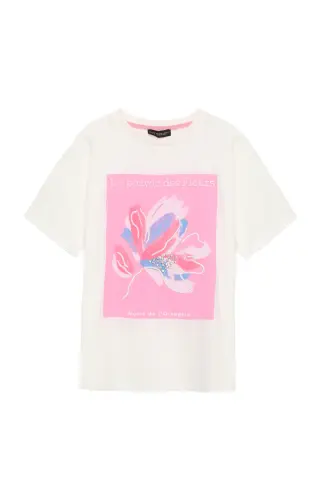 QUZU Taş Aksesuarlı Nakışlı Tişört Ekru