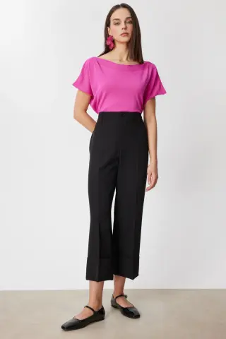 On Duble Paça Yüksek Bel Pantolon Siyah