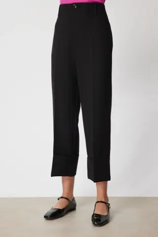 On Duble Paça Yüksek Bel Pantolon Siyah