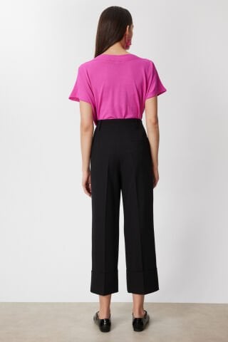 On Duble Paça Yüksek Bel Pantolon Siyah