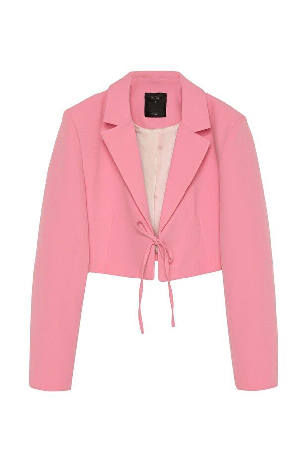 QUZU Kruvaze Crop Blazer Ceket L - PEMBE