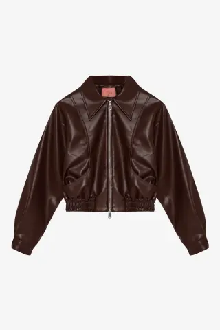 QUZU Beli Lastikli Deri Ceket Kahverengi