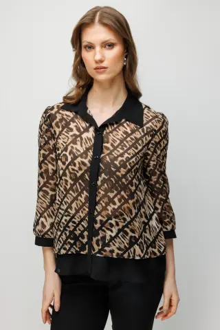 On Desenli Truvakar Kol Gömlek Kahve