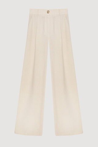 QUZU Pile Detaylı Cepli Düz Keten Pantolon Naturel