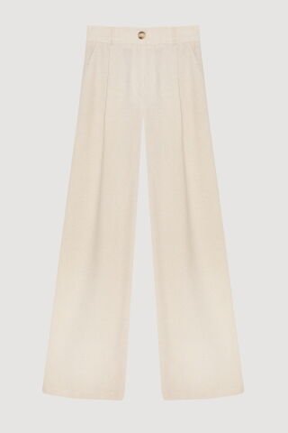 QUZU Pile Detaylı Cepli Düz Keten Pantolon Naturel