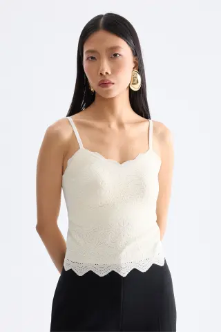 On İnce Askılı Dantelli Crop Bluz