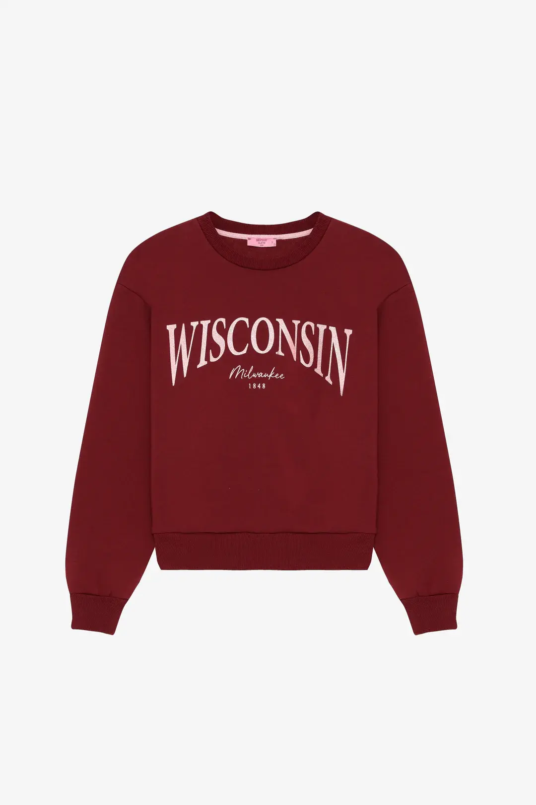 Quzu Wisconsin Baskılı Bisiklet Yaka Oversize                                                                             Sweatshirt Mürdüm