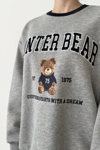 QUZU Winter Bear Ayıcık Baskılı Yazılı Sweatshirt