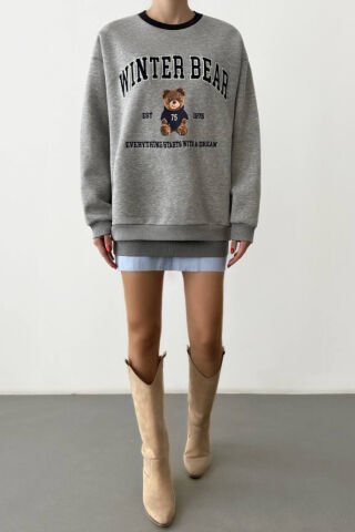 QUZU Winter Bear Ayıcık Baskılı Yazılı Sweatshirt