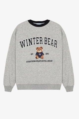 QUZU Winter Bear Ayıcık Baskılı Yazılı Sweatshirt