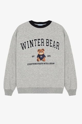 QUZU Winter Bear Ayıcık Baskılı Yazılı Sweatshirt