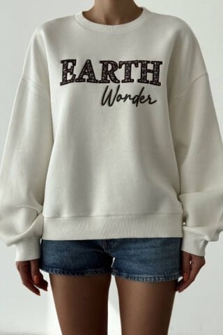 QUZU Earth Yazılı Sweatshirt Ekru