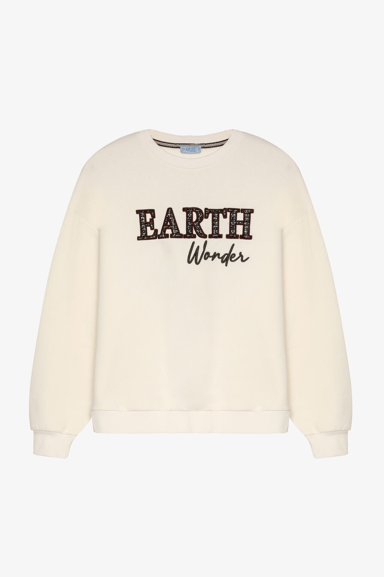 QUZU Earth Yazılı Sweatshirt Ekru