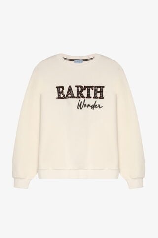 QUZU Earth Yazılı Sweatshirt Ekru