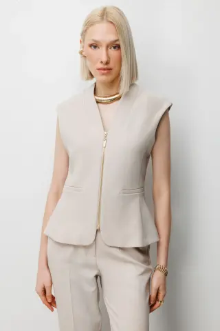 Ekol V Yaka Dikiş Detaylı Yelek Kum