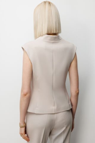 Ekol V Yaka Dikiş Detaylı Yelek Kum