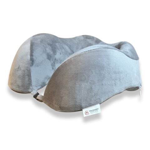 VISCOHAPPY Ortopedik Visco Seyahat Boyun Yastığı                                                                 Hafızalı Sünger, Çıkarılabilir Kılıf (GRİ)
