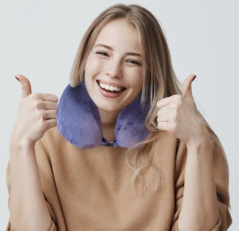 VISCOHAPPY Ortopedik Visco Seyahat Boyun Yastığı                                                                 Hafızalı Sünger, Çıkarılabilir Kılıf (LACİVERT)