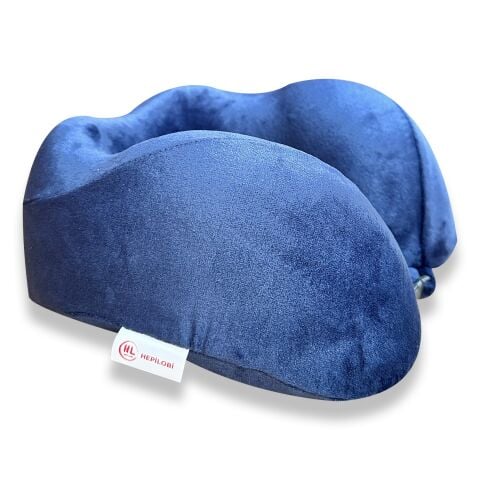 VISCOHAPPY Ortopedik Visco Seyahat Boyun Yastığı                                                                 Hafızalı Sünger, Çıkarılabilir Kılıf (LACİVERT)