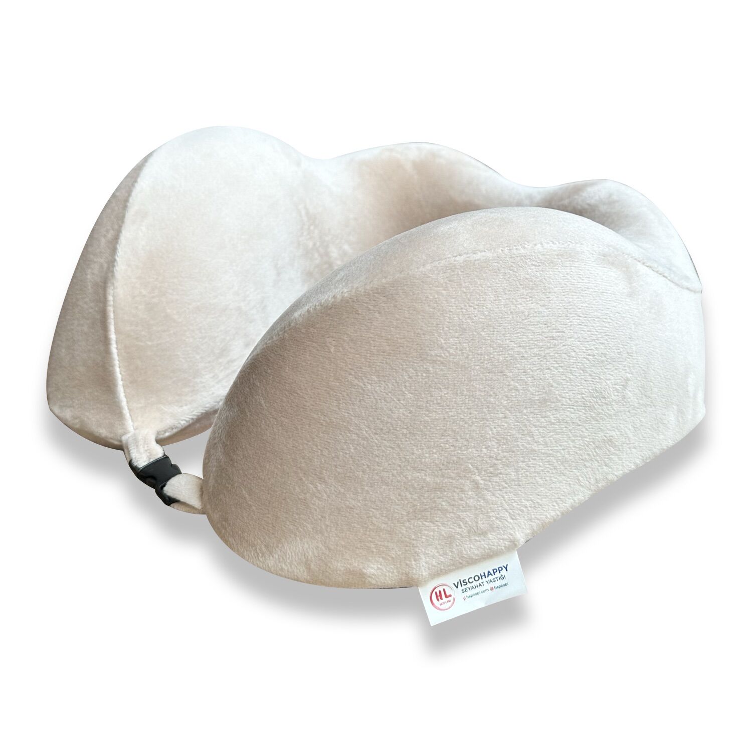 VISCOHAPPY Ortopedik Visco Seyahat Boyun Yastığı                                                                 Hafızalı Sünger, Çıkarılabilir Kılıf (BEJ)