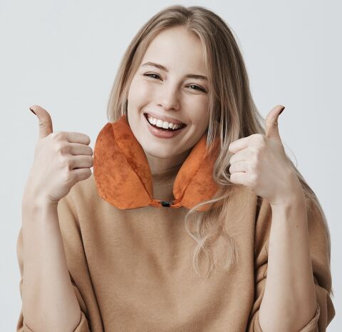 VISCOHAPPY Ortopedik Visco Seyahat Boyun Yastığı                                                                 Hafızalı Sünger, Çıkarılabilir Kılıf (TURUNCU)